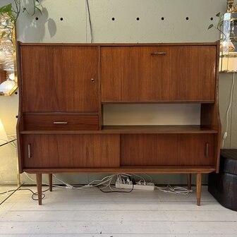 Vintage teak houten klepkast buffetkast highboard  | Sprinkelhop