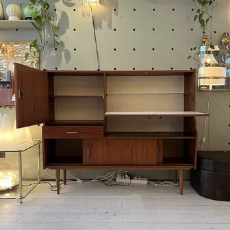 Vintage teak houten klepkast buffetkast highboard  | Sprinkelhop