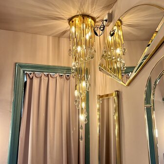 Christophe Palmer messing hanglamp met Murano pegels | Sprinkelhop