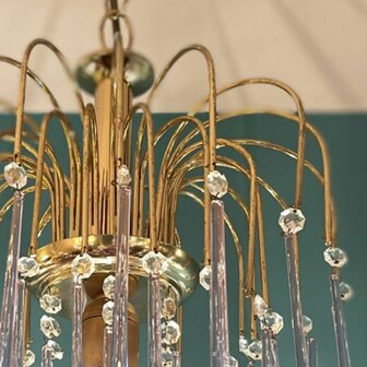 Vintage Murano glazen teardrop kroonluchter hanglamp messing paars | Sprinkelhop