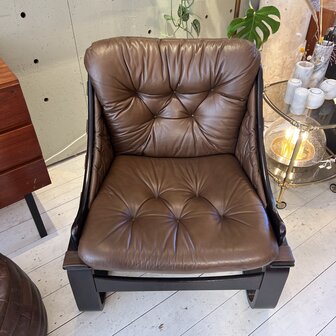 Vintage leren &quot;Krona&quot; fauteuil design Age Fribytter voor Nelo Sweden | Sprinkelhop