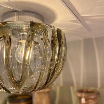 Vintage glazen plafondlamp met gesmolten rookglas chroom | Sprinkelhop