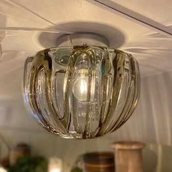 Vintage glazen plafondlamp met gesmolten rookglas chroom | Sprinkelhop