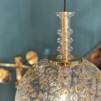 Vintage Doria Leuchten ijsglazen bol hanglamp amberkleurig | Sprinkelhop