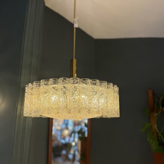 Vintage Doria Leuchten hanglamp glas met messing | Sprinkelhop