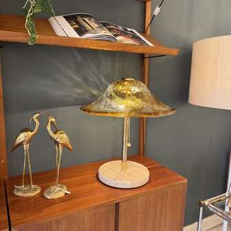 Temde mushroom tafellamp met travertin Murano glas en messing | Sprinkelhop