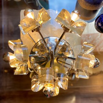 Vintage Sische Leuchten plafondlamp glazen bloemen chroom | Sprinkelhop