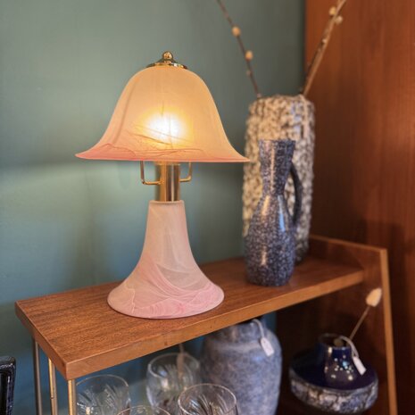 Vintage mushroom lampje roze murano glas met messing | Sprinkelhop