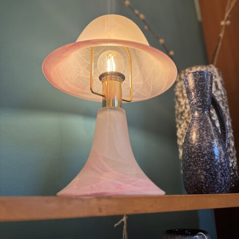 Vintage mushroom lampje roze murano glas met messing | Sprinkelhop