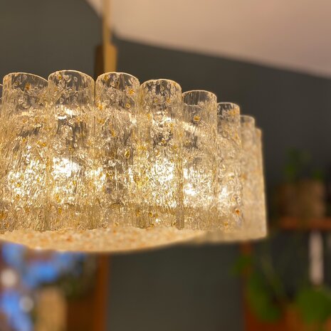 Vintage Doria Leuchten hanglamp glas met messing | Sprinkelhop