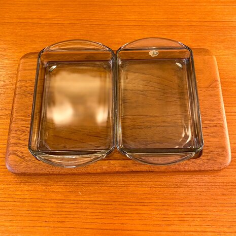 Vintage Digsmed teakhouten tray serveerschaaltjes glas | Sprinkelhop